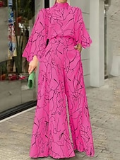 billiga formella jumpsuits-Dam Vanligt Jumpsuits Streetwear Blommig Långärmad Hög krage Ficka Mönster Dagligen Helgdag Normal Svart Vit Rodnande Rosa Höst