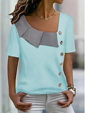 voordelige Dames eenvoudige tops-dames overhemd blouse streetwear casual color block knopen print korte mouw regular tops v hals dagelijks weekend wit geel blauw