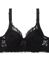 baratos Sutiãs &amp; Bralettes-sutiãs de renda femininos sutiãs acolchoados sutiãs com aro alças removíveis 3/4 xícara decote em v respirável push up renda cor pura gancho&amp;amp;data do olho dia dos namorados casual diário sexy 1