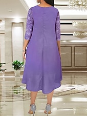 cheap With Jacket-Beach Wedding A-Line Mother of the Bride Dress Wedding Guest Elegant Plus Size Jewel Neck Knee Length Chiffon Lace Long Sleeve with Lace free custom size