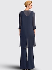 economico Tailleur pantalone della mamma-Tuta Completo Pantalone Tre Pezzi Lunghezza al pavimento Abito da cerimonia per signora Senza Maniche Collo gioiello Elegante Taglie Forti Formale Ospite di nozze Ricevimento di matrimonio Chiffon