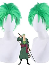 economico Parrucche di Coppia-un pezzo roronoa zoro parrucche breve roronoa zoro un pezzo parrucche verde cosplay capelli sintetici anime del partito sintetico di halloween