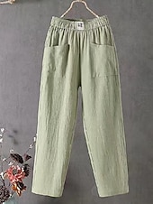 cheap Plain Cotton Linen Pant-Women&#039;s Normal Cotton Linen Pants Chinos Baggy Pants Solid Comfort Ankle-Length Mid Waist Side Pockets Elastic Waist Baggy Comfort Micro-elastic Casual Daily Black White Red Green Summer Spring Fall