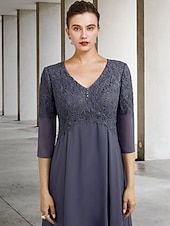 cheap Floor Length-A-Line Mother of the Bride Dress Wedding Guest Elegant Plus Size V Neck Tea Length Chiffon Lace 3/4 Length Sleeve with Ruffles Appliques 2025 free custom size