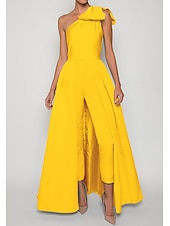 economico Abiti da sposa-Tute Abito da Sera Elegant Formal Ospite di Matrimonio Lungo Fino a Terra Senza Maniche Spalla Unica Tessuto Elasticizzato con Fiocco(e) Pieghe Gonna Sovrapposta