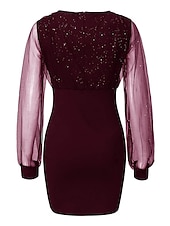 levne černé midi šaty-Dámské Mini šaty Černé šaty Plášťové šaty Semiformální šaty Moderní Sexy šaty Síťovaný rukáv Večerní oslava Koktejlový večírek Šaty pro návrat domů Běžný Čistá barva Dlouhý rukáv Do V Černá Fialov