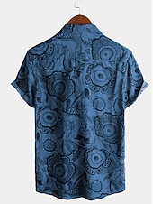 voordelige Vintage overhemd-Voor heren Vissen Overhemd Boho-shirt Overhemd met knopen Korte mouw Ontwerper Basic Boho Dagelijks Strand Klassieke boord Afdrukken Rood blauw Bruin Groen