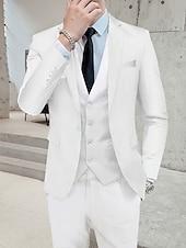cheap Formal Suits-Black White Burgundy Men&#039;s Wedding Party/Evening Suits Solid Colored 3 Piece Formal Standard Fit Single Breasted One-button