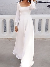 economico abiti da sposa casual-Matrimonio in Spiaggia Abiti da Sposa Casual A-Line Scollo Quadrato Manica Lunga Treno Sweep  Brush Chiffon Abiti da Sposa con Colore Pieno 2025