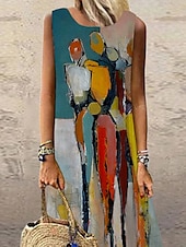 cheap Art&amp;Design Dress-Women&#039;s Maxi Dress Casual Dress Sundress Shift Dress Casual Vacation Party Casual Regular Fit Print Abstract Sleeveless Crew Neck Blue Summer Spring