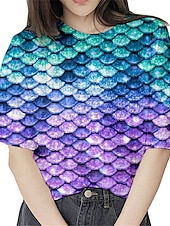 billiga Flickans 3D Vision &amp; Skinande-Flickor 3D Sjöjungfru T-shirt Kortärmad 3D-tryck Sommar Vår Aktiv Mode söt stil Polyester Barn 3-12 år Utomhus Dagligen Normal