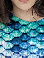 billiga Flickans 3D Vision &amp; Skinande-Flickor 3D Sjöjungfru T-shirt Kortärmad 3D-tryck Sommar Vår Aktiv Mode söt stil Polyester Barn 3-12 år Utomhus Dagligen Normal