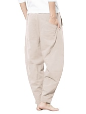 preiswerte Klassiker-Herren Leinenhose Hose Hosen Sommerhosen Pumphose Strandhose Tasche Kordelzug Elastische Taille Glatt Leichtgewichtig Knöchellänge Yoga Täglich Modisch Brautkleider schlicht Lockere Passform Meerblau