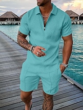 billige Herre Klassisk Polo-Herre Figurer POLO T-skjorte Skjortdrakter Kort Erme Skjorte V-hals Men&#039;s leisure suit utendørs Arbeid 3D-utskrift Svart / Hvit Svart Navyblå Grå Lyseblå Glidelås Flettet Klær Fritid