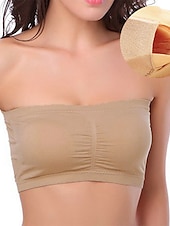 olcso Melltartók-női bandeau melltartó pánt nélküli cső felső sima bézs sztreccs kényelmes puha légáteresztő fehérnemű tavaszi nyár alkalmi napi láthatatlan könnyű varrat nélküli