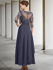cheap Ankle Length-A-Line Ankle Length Party Dress Cocktail Dress Wedding Guest Dress Mother of the Bride Dress 3/4 Length Sleeve Jewel Neck Elegant Plus Size Wedding Guest Wedding Party Chiffon Lace with Ruched Sequin