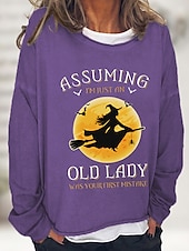 abordables Tops de Halloween-Sudadera de mujer de Halloween de mezcla de algodón con gráfico de letra estampado casual básico Halloween ajuste holgado cuello redondo de manga larga microelástico primavera otoño otoño e invierno