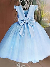 economico Abiti da damigella-Abito da cerimonia A-Line Lunghezza ginocchio Abito per ragazza di fiori Prima comunione Ragazze Abito prom carino in satin con Fiocco/i Tutu Fit 3-16 anni fai colpo