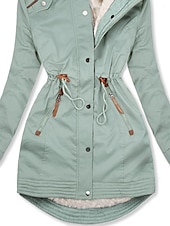 billige Puffer og Parka-Dame Vinterjakke Parkas Hold Varm Glidelås Knapper Fleece Lined Fritid Gate stil عادي Gate Avslappet Daglig Fritid / hverdag Glidelås Normal Hettegenser Normal Langermet Yttertøy Svart Grønn Mørkeblå