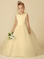 billige Blomsterpikekjoler-a-line gulvlengde blomsterpike kjole første nattverd jenter søt ballkjole sateng med sash/bånd elegant passform 3-16 år kjole for å imponere 2025
