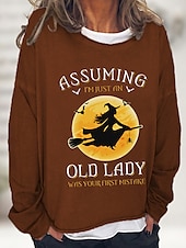 abordables Tops de Halloween-Sudadera de mujer de Halloween de mezcla de algodón con gráfico de letra estampado casual básico Halloween ajuste holgado cuello redondo de manga larga microelástico primavera otoño otoño e invierno