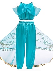 levne Dívčí kostýmy-Princezna jasmín Kostým Dívčí Pohádkový motiv Výkon Cosplay kostýmy Tématický večírek Flitry Polyester / Vrchní deska / Kalhoty