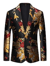 cheap Blazer&amp;Jacket-Men&#039;s Blazer Fashion Party Floral Black Standard Fit Single Breasted One-button