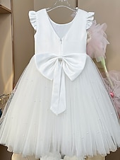 economico Abiti da damigella-Abito da cerimonia A-Line Lunghezza ginocchio Abito per ragazza di fiori Prima comunione Ragazze Abito prom carino in satin con Fiocco/i Tutu Fit 3-16 anni fai colpo