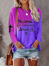 billiga Humor &amp;amp; citationstecken-dam plus size t-shirt daglig basis hjärta färg block tryck långärmad vanliga toppar rund hals ledig helg rosa lila orange grå höst &amp;amp; vinter