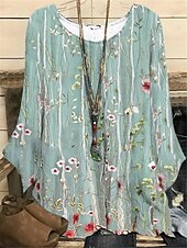 Women's Plus Size Blouse 3D Print Vintage Holiday Casual Floral Print Regular Tops Crew Neck Vacation Daily Black White Dark Green Green khaki Spring Fall Winter 8