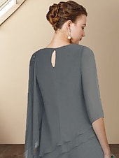 billiga Mammas byxdräkter-Tvådelat Jumpsuit  Byxdress Mor till Bruden Bröllopsgäst Elegant Plus Size Juvelhals Golvlång Chiffong 3/4 Lång Ärmar med Applikationer 2025 gratis skräddarsydd storlek