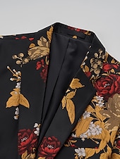 cheap Blazer&amp;Jacket-Men&#039;s Blazer Fashion Party Floral Black Standard Fit Single Breasted One-button