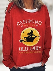 abordables Tops de Halloween-Sudadera de mujer de Halloween de mezcla de algodón con gráfico de letra estampado casual básico Halloween ajuste holgado cuello redondo de manga larga microelástico primavera otoño otoño e invierno