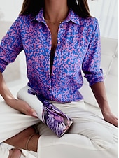 economico Tops Boho-camicia da donna camicia boho camicetta vintage streetwear casual floreale a righe lettera bottoni tasca stampa manica lunga regular top colletto camicia nero bianco blu viola fucsia primavera autunno