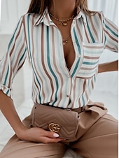 economico Tops Boho-camicia da donna camicia boho camicetta vintage streetwear casual floreale a righe lettera bottoni tasca stampa manica lunga regular top colletto camicia nero bianco blu viola fucsia primavera autunno