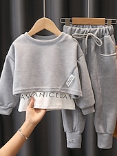 preiswerte Sets-Mädchen 3D Feste Farbe Buchstabe Set aus Kapuzenpullover und Jogginghose Kleidungsset Langarm Herbst Winter Kuschelig Süß Baumwolle kinderkleidung 3-10 Jahre Urlaub Regular Fit