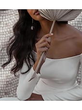 economico abiti da sposa casual-Abiti da sposa casual Hall sirena spalle scoperte maniche lunghe strascico abiti da sposa in tessuto elasticizzato con colore solido