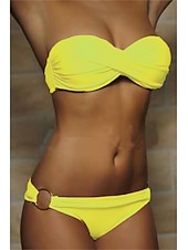 preiswerte Bikini-Sets-Damen Badeanzug Bikinis 2 Stück Cheeky-Bikinihose Bademode Rüschen 2 teilig Rückenfrei Sexy Strandbekleidung Sexy Glatt Einfarbig Trägerlos Ärmellos Badeanzüge