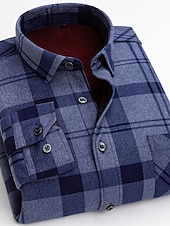 cheap Men&#039;s Button Up Shirts-Men&#039;s Shacket Plaid / Striped / Chevron / Round Vacation New Year Black Dark Red Yellow Blue Long Sleeve Classic Collar Fall / Winter Clothing Apparel Print