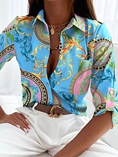 economico Tops Boho-camicia da donna camicia boho camicetta vintage streetwear casual floreale a righe lettera bottoni tasca stampa manica lunga regular top colletto camicia nero bianco blu viola fucsia primavera autunno
