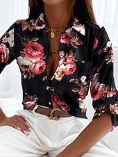 economico Tops Boho-camicia da donna camicia boho camicetta vintage streetwear casual floreale a righe lettera bottoni tasca stampa manica lunga regular top colletto camicia nero bianco blu viola fucsia primavera autunno
