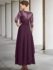 cheap Ankle Length-A-Line Ankle Length Party Dress Cocktail Dress Wedding Guest Dress Mother of the Bride Dress 3/4 Length Sleeve Jewel Neck Elegant Plus Size Wedding Guest Wedding Party Chiffon Lace with Ruched Sequin