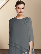 billiga Mammas byxdräkter-Tvådelat Jumpsuit  Byxdress Mor till Bruden Bröllopsgäst Elegant Plus Size Juvelhals Golvlång Chiffong 3/4 Lång Ärmar med Applikationer 2025 gratis skräddarsydd storlek
