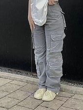 お買い得  女性のカーゴパンツ-女性用 標準 カーゴパンツ パンツ バギーパンツ ファッション カジュアル 全長 ミディアムウエスト 平織り メイラード バギー 履き心地よい マイクロエラスティック オフィス ブラック グリーン カーキ色 グレー 秋 レギュラー