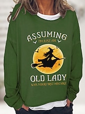 abordables Tops de Halloween-Sudadera de mujer de Halloween de mezcla de algodón con gráfico de letra estampado casual básico Halloween ajuste holgado cuello redondo de manga larga microelástico primavera otoño otoño e invierno