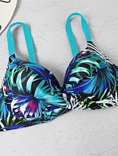 preiswerte Bikini-Sets-Damen Badeanzug Bikinis 2 Stück Bademode Rückenfrei 2 teilig Push-Up Hosen Sexy Print Blatt V-Wire Ausschnitt Urlaub Strandbekleidung Badeanzüge