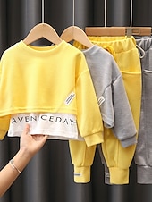 preiswerte Sets-Mädchen 3D Feste Farbe Buchstabe Set aus Kapuzenpullover und Jogginghose Kleidungsset Langarm Herbst Winter Kuschelig Süß Baumwolle kinderkleidung 3-10 Jahre Urlaub Regular Fit