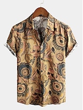 voordelige Vintage overhemd-Voor heren Vissen Overhemd Boho-shirt Overhemd met knopen Korte mouw Ontwerper Basic Boho Dagelijks Strand Klassieke boord Afdrukken Rood blauw Bruin Groen