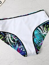 preiswerte Bikini-Sets-Damen Badeanzug Bikinis 2 Stück Bademode Rückenfrei 2 teilig Push-Up Hosen Sexy Print Blatt V-Wire Ausschnitt Urlaub Strandbekleidung Badeanzüge