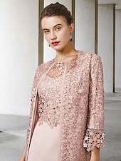 cheap With Jacket-Two Piece Sheath Mother of the Bride Dress Church Elegant Jewel Neck Knee Length Chiffon Lace Short Sleeve Jacket Dresses with Appliques 2025 free custom size